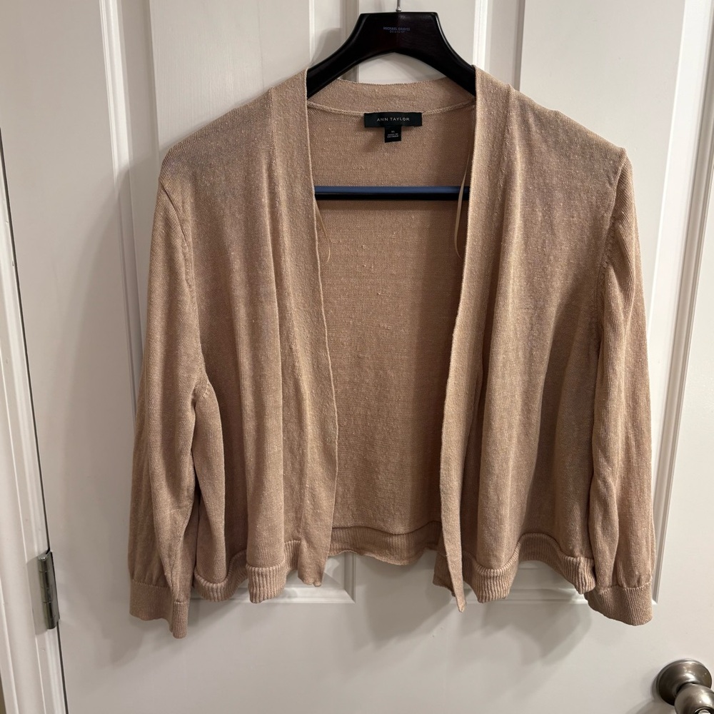 Ann Taylor Beige Linen Open-Front Dress Cardigan XL